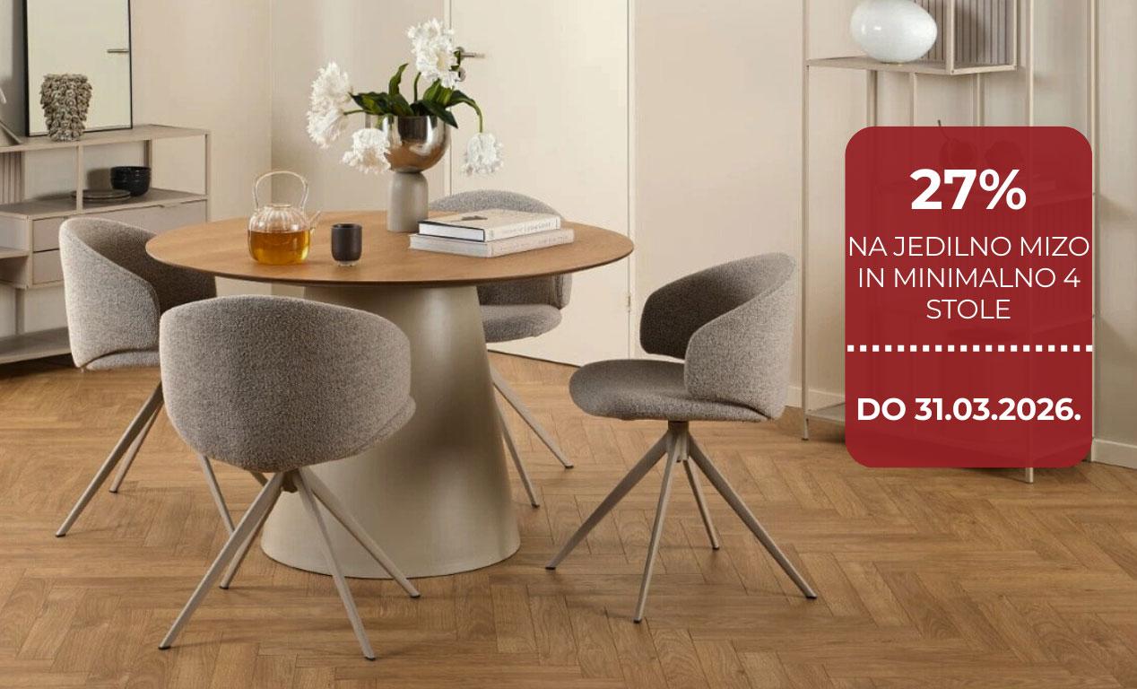 27% NA JEDILNO MIZO IN MINIMALNO 4 STOLE